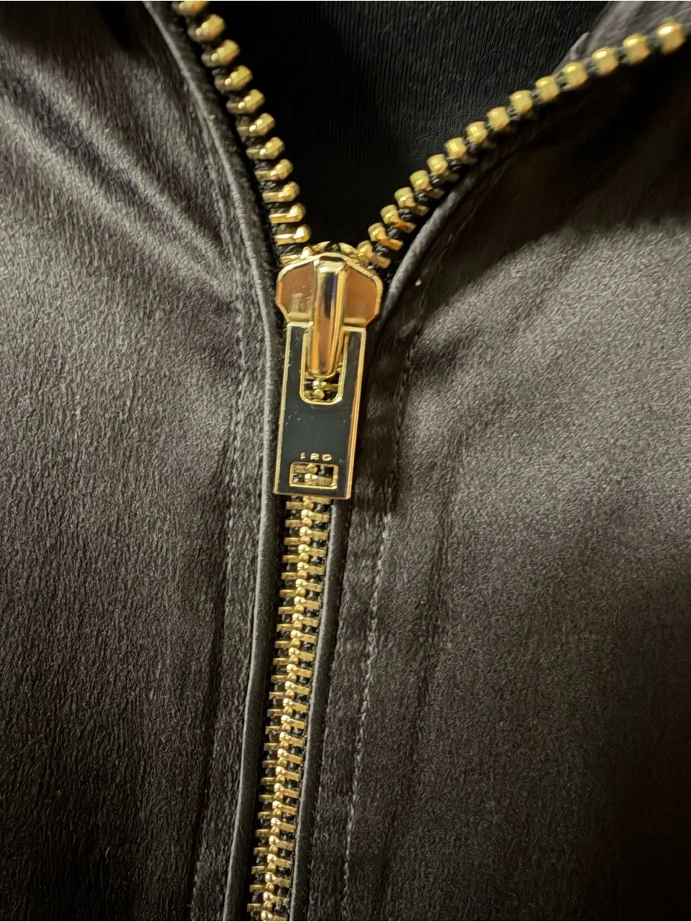 IRO Black Satin Zip-Front Bomber Jacket with Gold Hardware